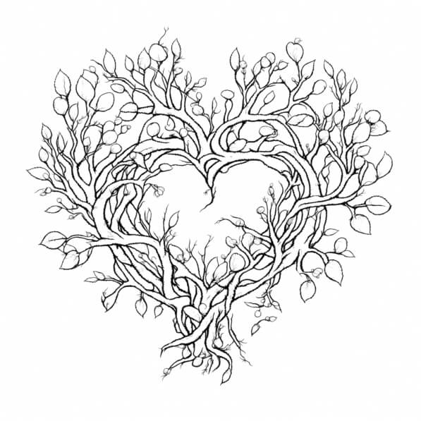 Download Heart-Shaped Tree Drawing Coloring pages Online - Creative Fabrica