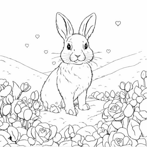 Download Cute Cartoon Rabbit Surrounded by Flowers Coloring pages ...