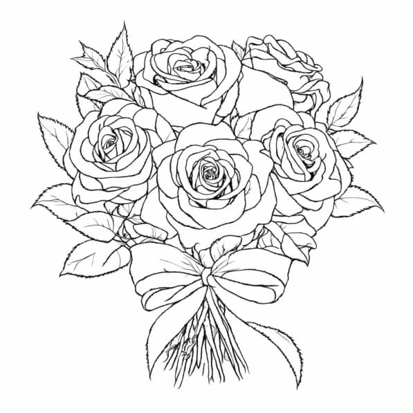Download Bouquet of Roses Line Drawing Coloring pages Online - Creative ...