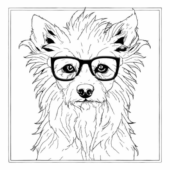 Download Playful Dog with Glasses Coloring pages Online - Creative Fabrica