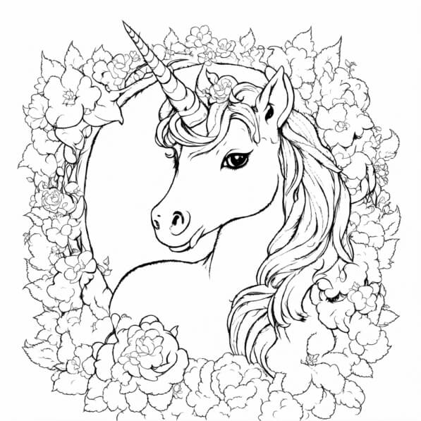 Download Unicorn Surrounded by Flowers Coloring pages Online - Creative ...