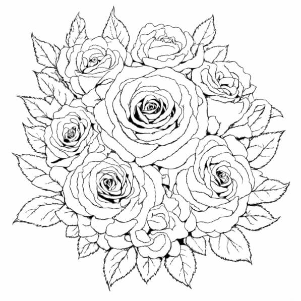 Download Bouquet of Roses Line Drawing Coloring pages Online - Creative ...