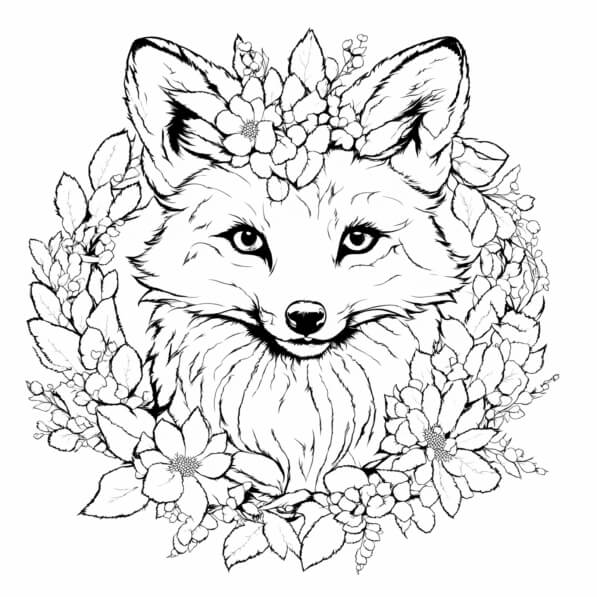 Download Floral Fox Illustration Coloring pages Online - Creative Fabrica