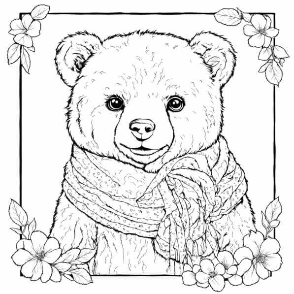 Download Cute Bear Illustration with Flowers Coloring pages Online ...