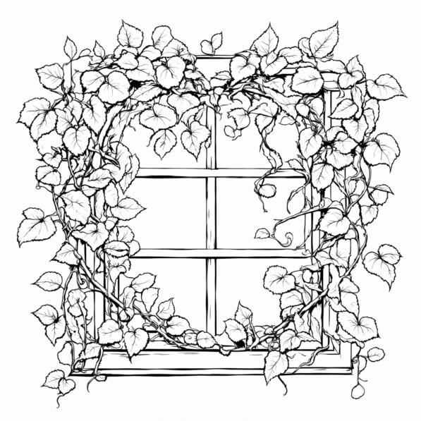 Download vines framing a window coloring pages online creative fabrica