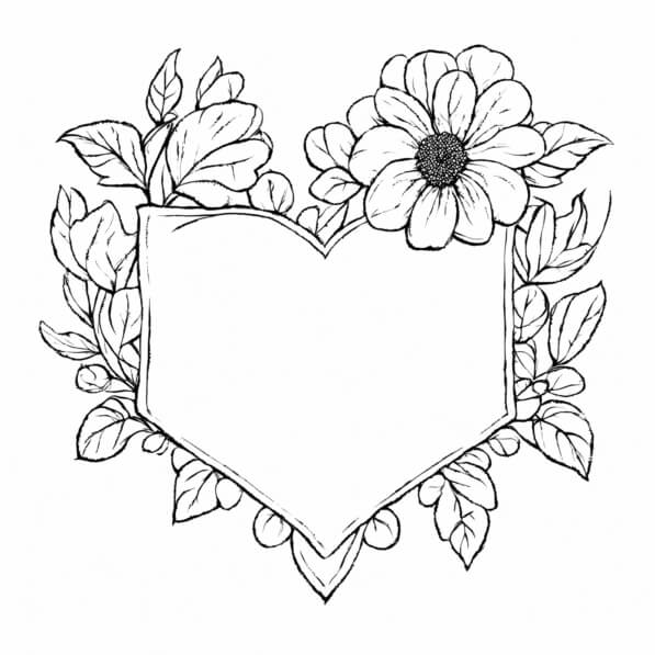 Colorable Heart Frame Download Floral Heart Frame Illustration Coloring pages Online ...
