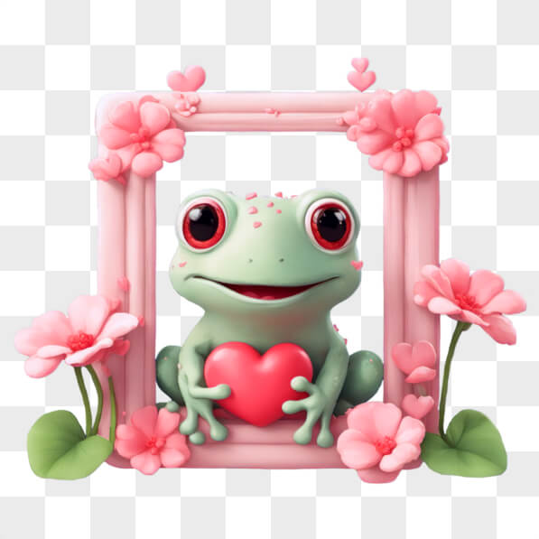 Download Kawaii Frog Holding Heart Surrounded by Flowers Kawaii Online ...