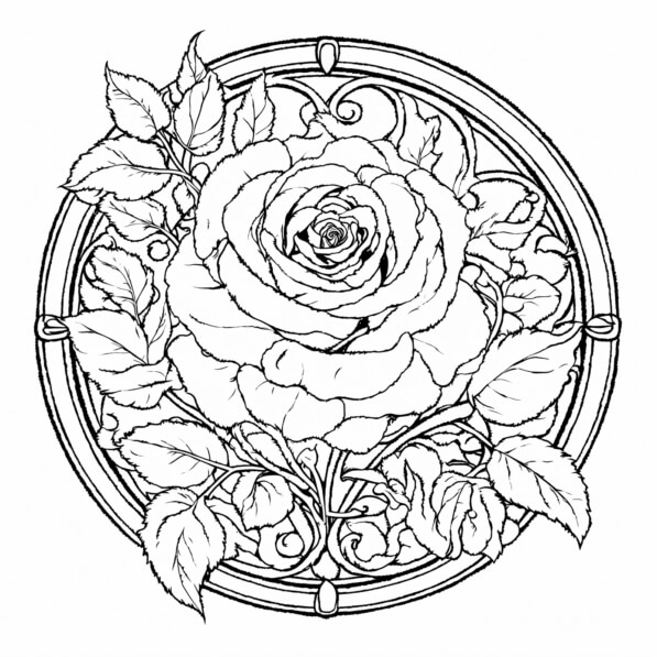 Download Intricate Line Drawing of a Rose Coloring pages Online ...