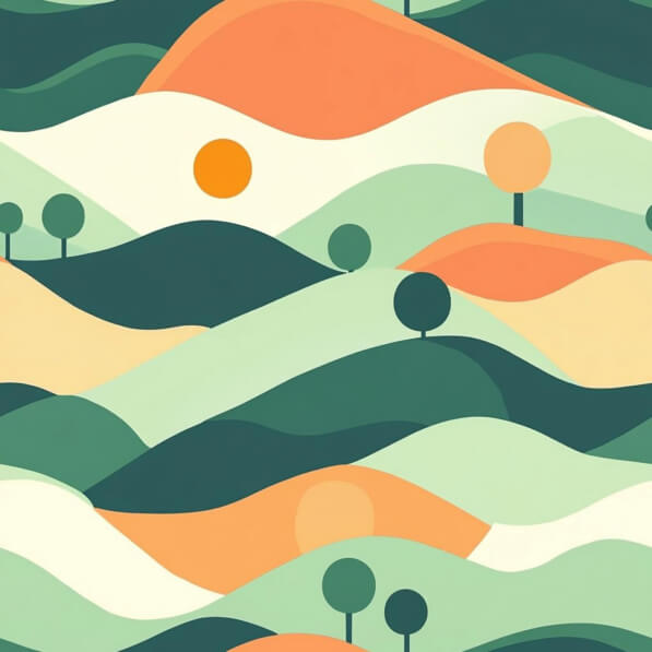 Download Stylized Abstract Landscape with Rolling Hills and Trees ...