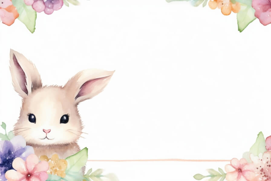 Border Rabbit Colourful Download Cute Rabbit Illustration with Floral Border Backgrounds Online ...