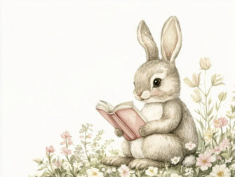 Rabbit Reading a Book Among Flowers thumbnail