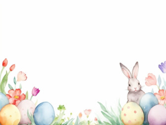 Whimsical Easter Scene with Bunny and Colorful Eggs thumbnail