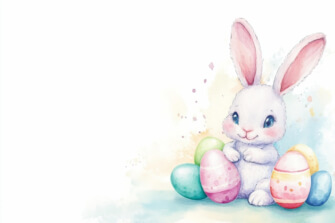 Cute Cartoon Rabbit with Easter Eggs thumbnail