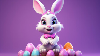 Cute Cartoon Bunny with Easter Eggs thumbnail