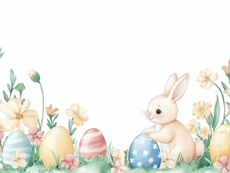 Easter Bunny with Colorful Eggs and Flowers thumbnail