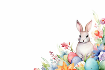 Easter Bunny with Colorful Eggs and Flowers thumbnail