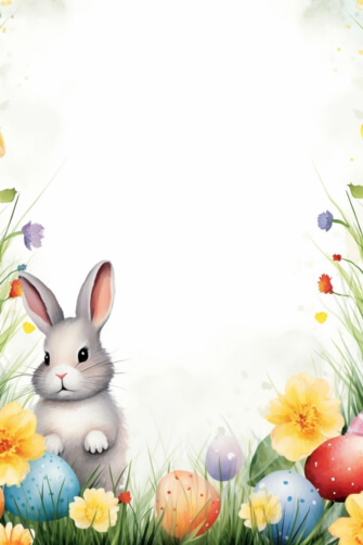 Easter Bunny with Colorful Eggs and Flowers thumbnail