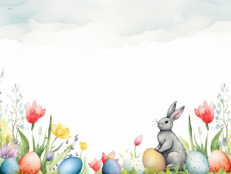 Easter Bunny with Colorful Eggs and Flowers thumbnail