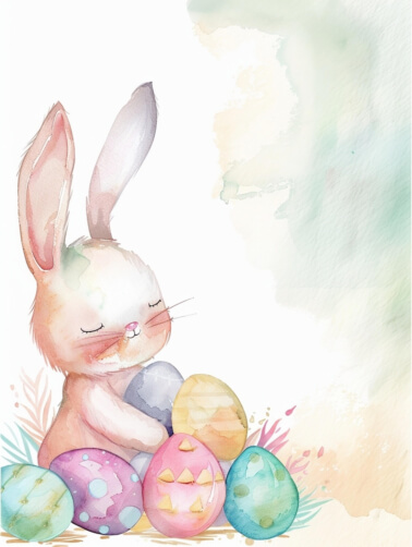 Cute Rabbit with Easter Eggs in a Whimsical Watercolor Style thumbnail