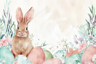 Rabbit with Easter Eggs and Flowers thumbnail