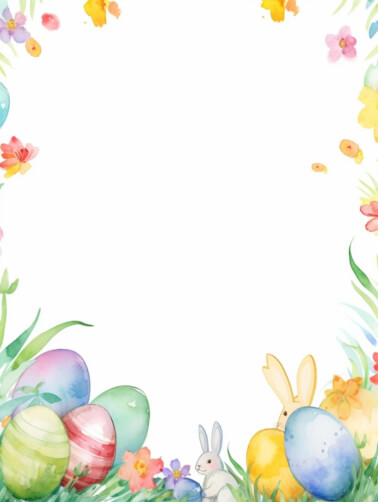 Easter Celebration with Colorful Eggs and Bunnies thumbnail