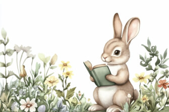 Rabbit Reading in a Flower Garden thumbnail