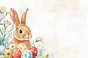 Easter Bunny with Colorful Eggs and Flowers thumbnail