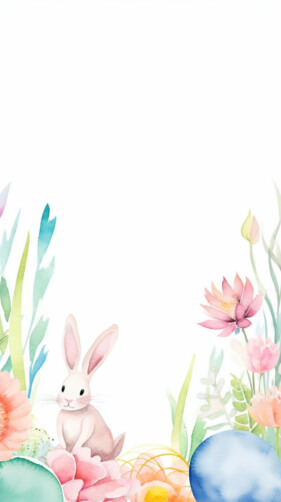 Cute Rabbit with Flowers in Watercolor Style thumbnail