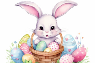 Cute Cartoon Rabbit with Easter Eggs thumbnail