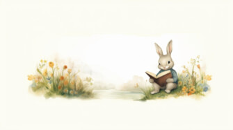 Rabbit Reading a Book in a Flower Field thumbnail