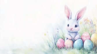 Cute Rabbit with Easter Eggs in Spring thumbnail