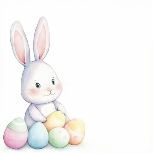 Cute Easter Bunny with Decorated Eggs thumbnail