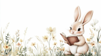Rabbit Reading a Book in a Flower Field thumbnail