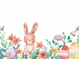 Cute Bunny with Easter Eggs and Flowers thumbnail