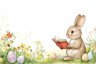 Rabbit Reading in a Meadow with Easter Eggs thumbnail