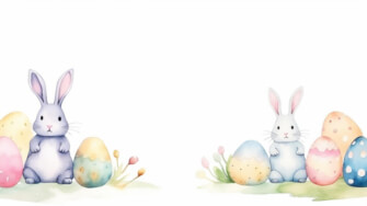 Cute Easter Rabbits with Colorful Eggs thumbnail