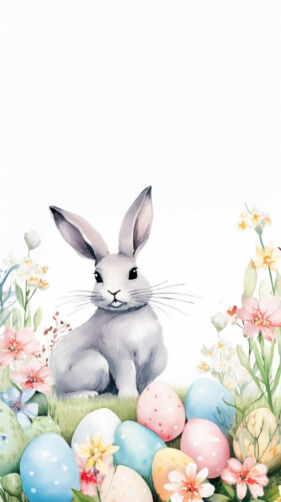 Easter Bunny with Colorful Eggs and Flowers thumbnail