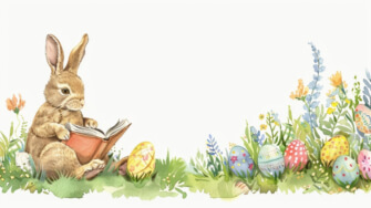 Rabbit Reading Among Easter Eggs thumbnail