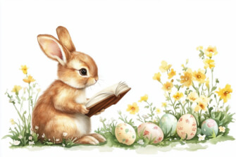 Rabbit Reading a Book During Spring thumbnail