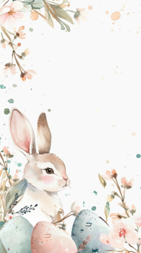 Illustrated Rabbit with Easter Eggs and Flowers thumbnail