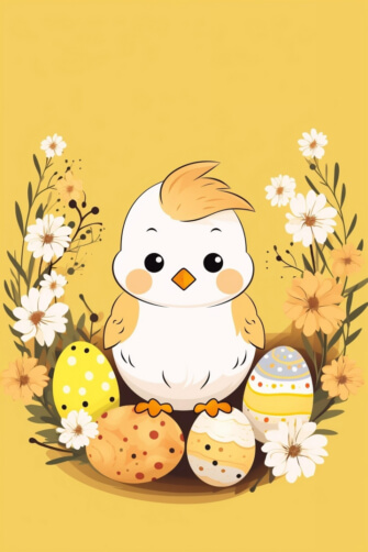 Cute Easter Chick with Decorated Eggs thumbnail