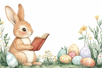 Rabbit Reading Book with Easter Eggs thumbnail