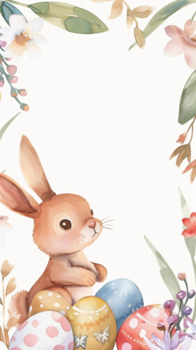 Cute Rabbit with Easter Eggs and Flowers thumbnail