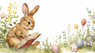 Adorable Rabbit Reading in a Spring Garden thumbnail