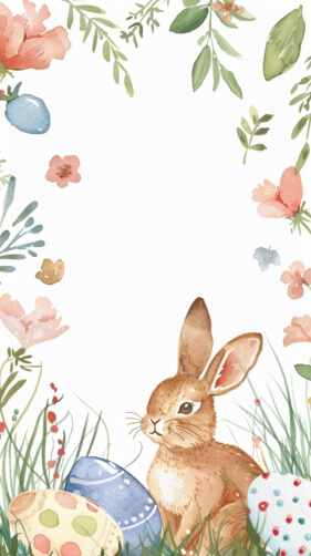 Easter Bunny with Colorful Eggs and Flowers thumbnail