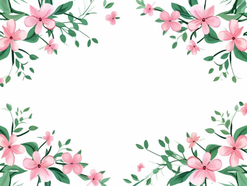 Download Floral Border Design with Pink Flowers and Green Leaves ...