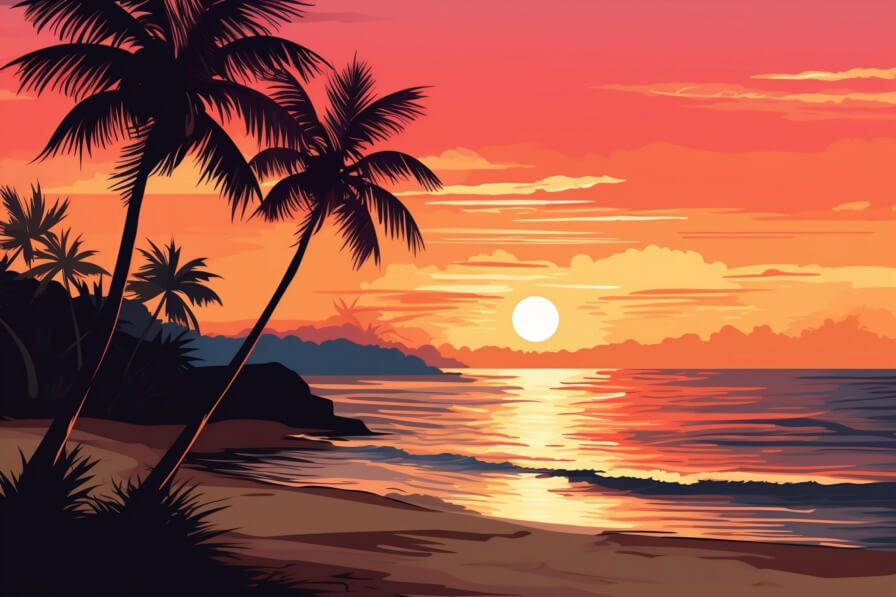 Download Sunset at a Tropical Beach with Palm Trees Backgrounds Online ...
