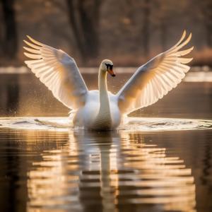 Beautiful Picture of a Swan Spreading its Wings in the Water