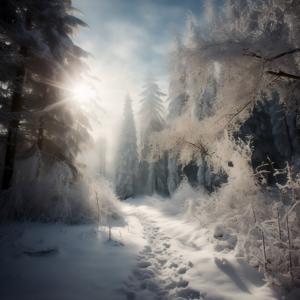 Stunning Photo of Snowy Forest with Frost-Covered Trees and Path