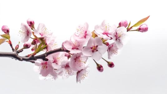 Magnifique image d'une branche de cerisier rose avec des feuilles et des fleurs